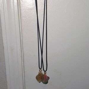 Tanish White Crystal Necklace, Pinkish Green Crystal Necklace. Wrapped in Carbon